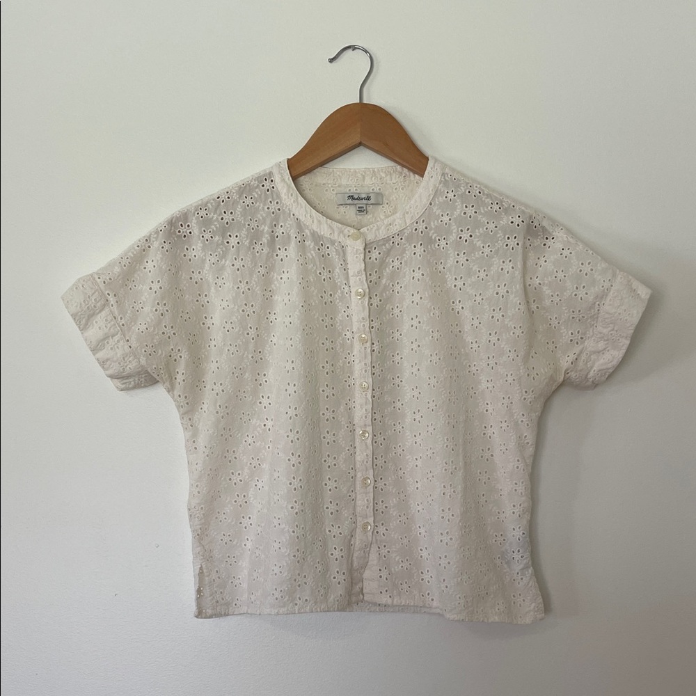 Madewell Cream Eyelet Short Sleeve Top